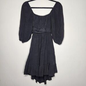 Womens Small Milkmaid Peasant Cottagecore Mini Dress Puff Sleeve Bow Tie Back